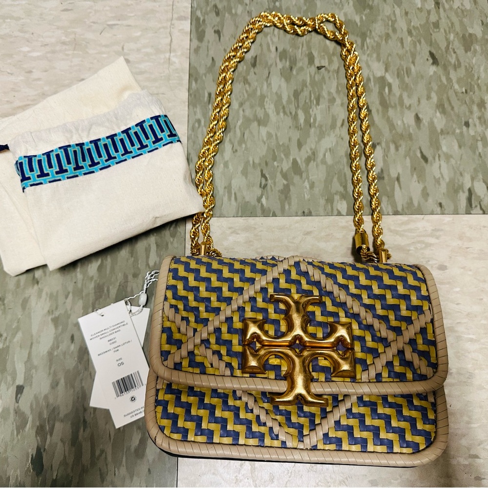 NWT Tory Burch Eleanor Multi Diamond Woven Small Convertible Shoulder Bag